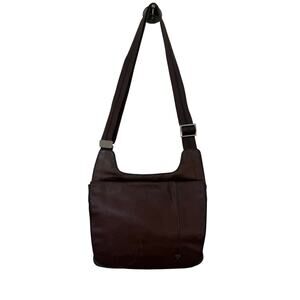 TUMI Leather Messenger Crossbody Bag Brown Adjustable Strap Travel Work